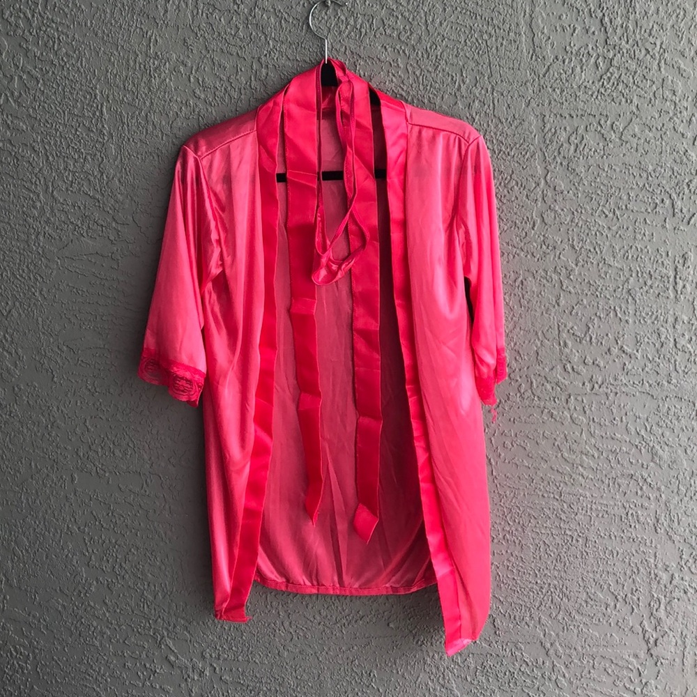 Bright Pink Silky Robe with Panties